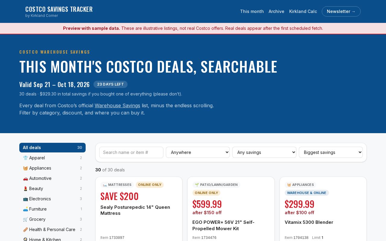 Preview of Costco Savings Tracker