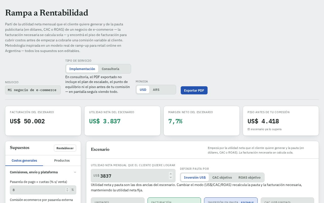Preview of Calculadora de escenario y punto de equilibrio para e-commerce