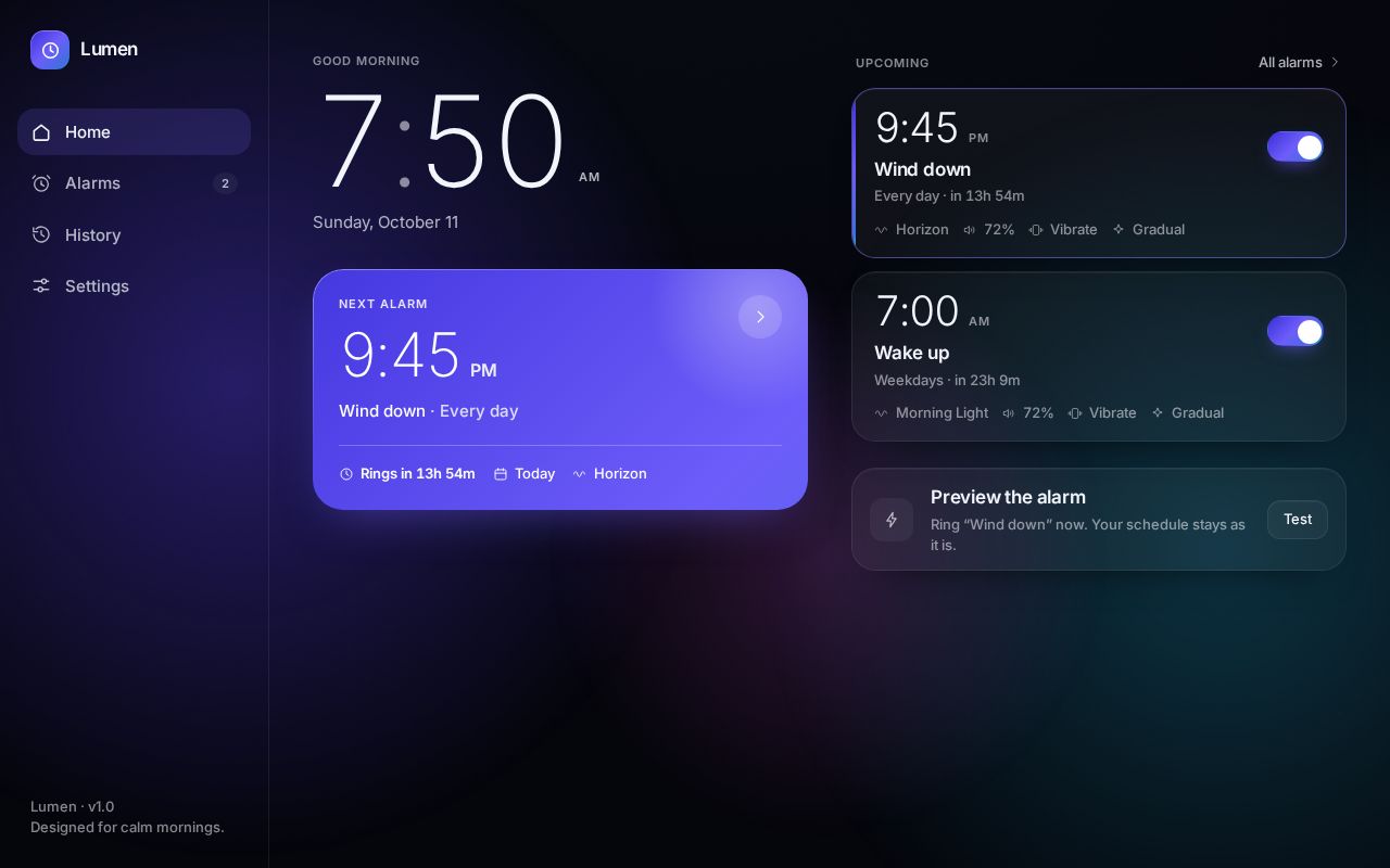 Preview of Lumen Alarm