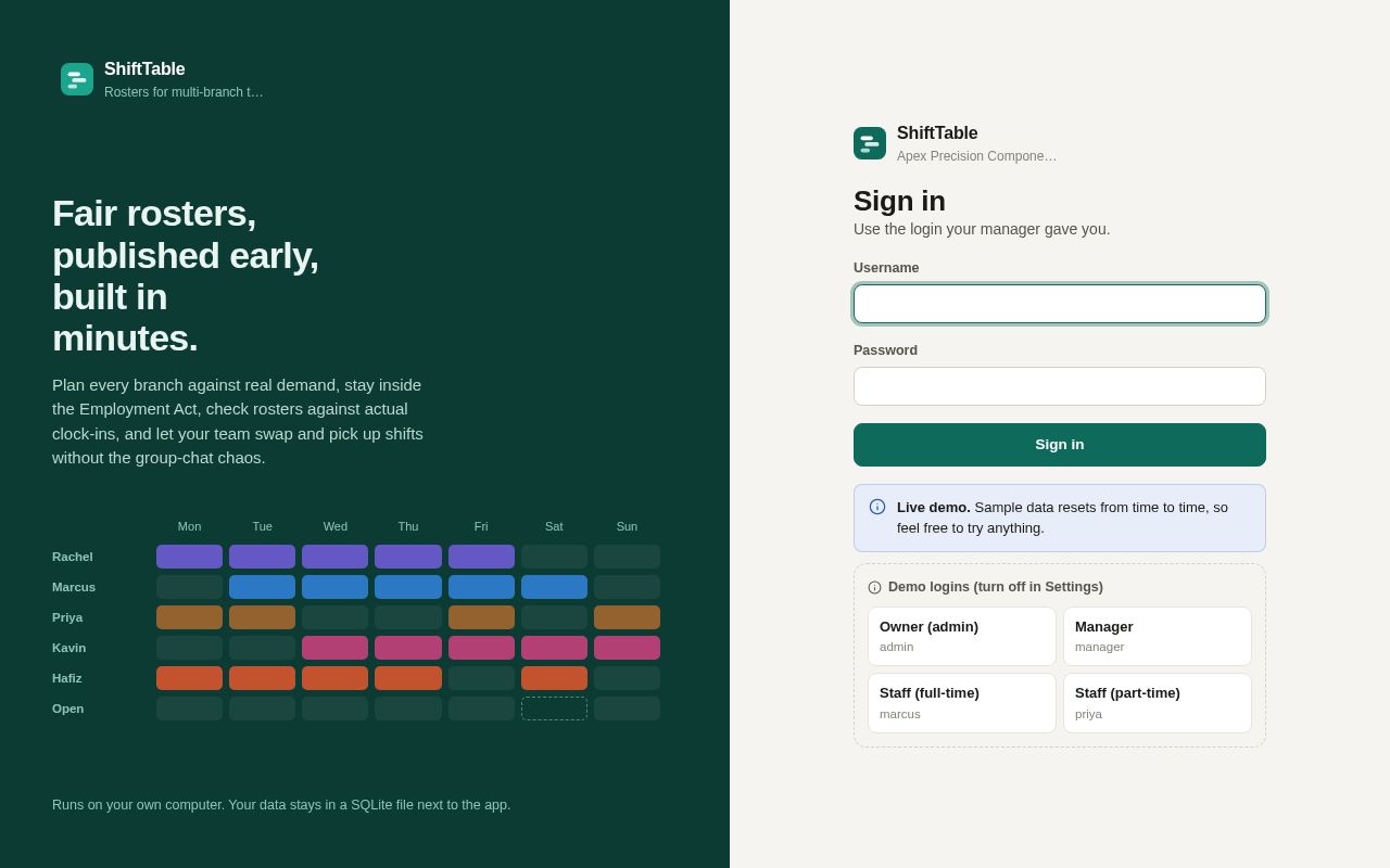 Preview of Shifttable