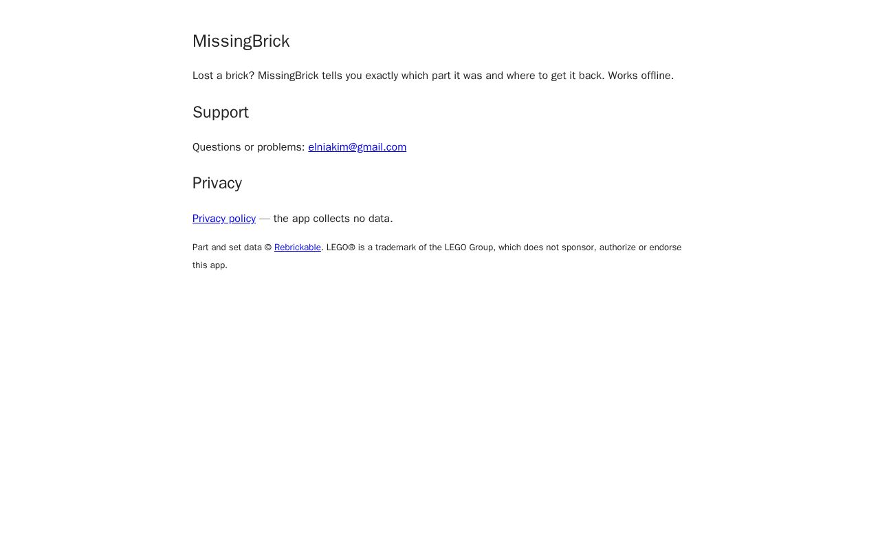 Preview of Monthly offline parts catalog for the MissingBrick app (data © Rebrickable)