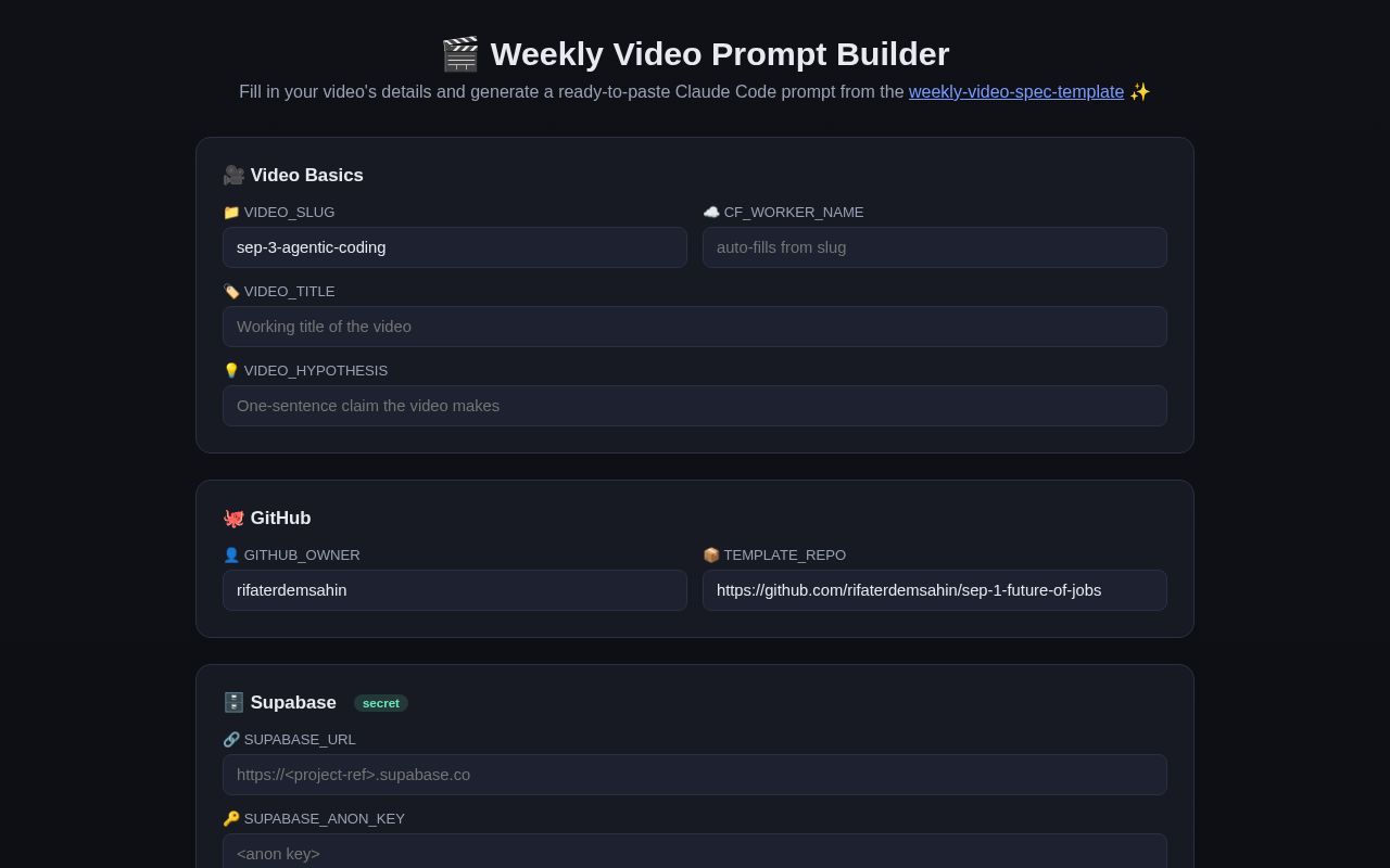 Preview of Weekly video spec template