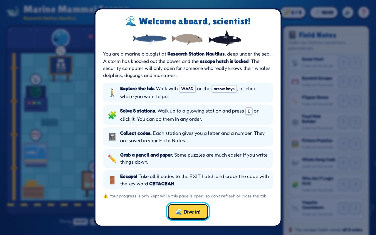 Preview of Marine mammal escape room
