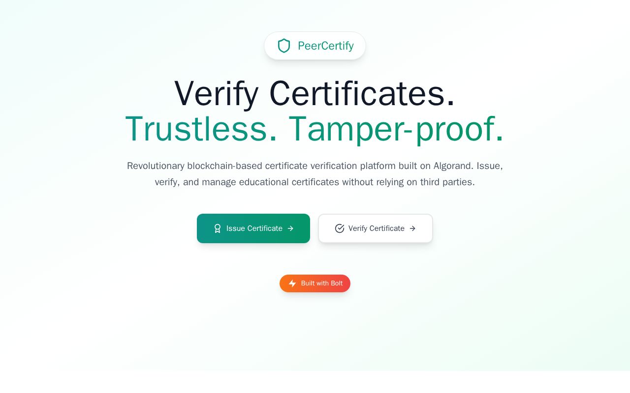 Preview of PeerCertify - Trustless Certificate Verifier