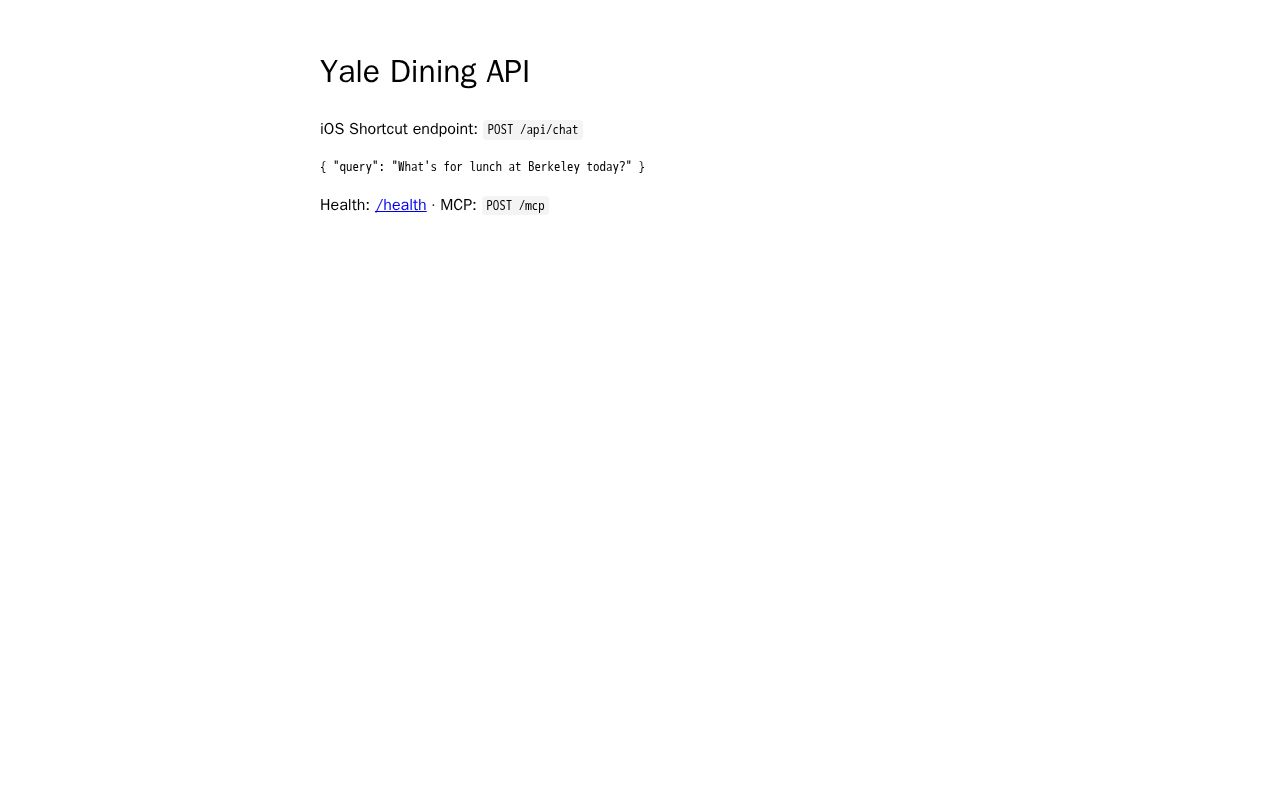 Preview of Yale Hospitality dining MCP server and iOS Shortcut API
