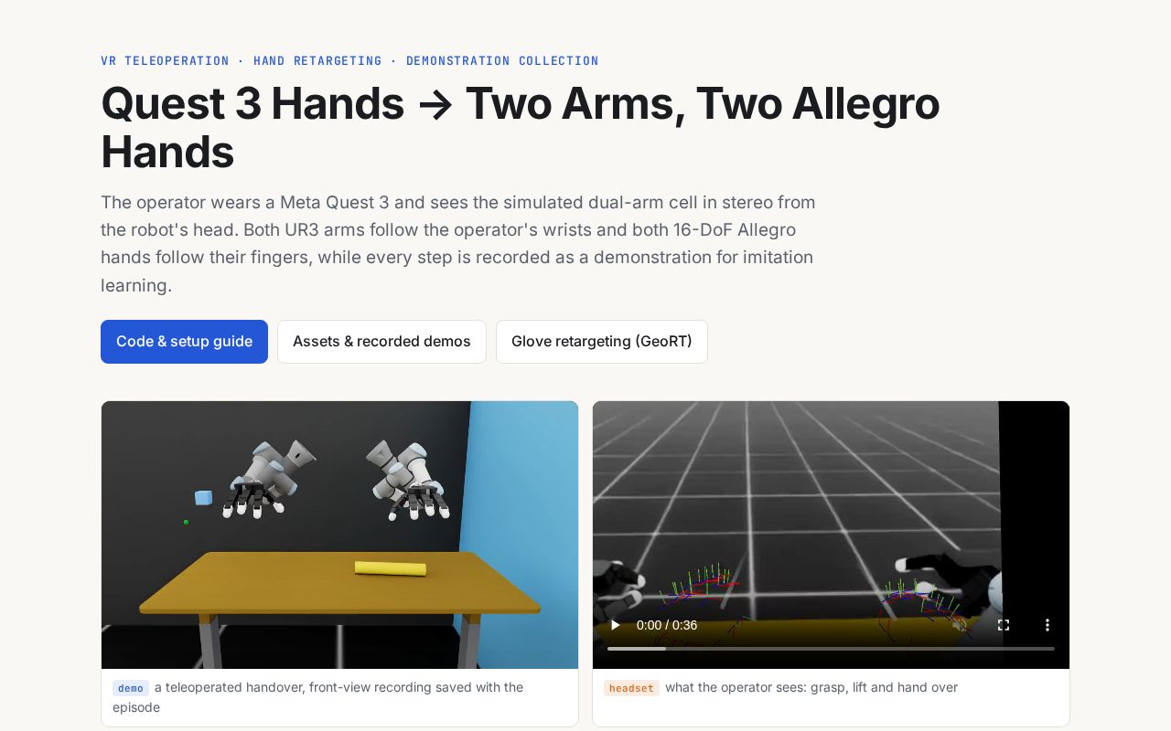 Preview of Quest3 Dexterous Teleop