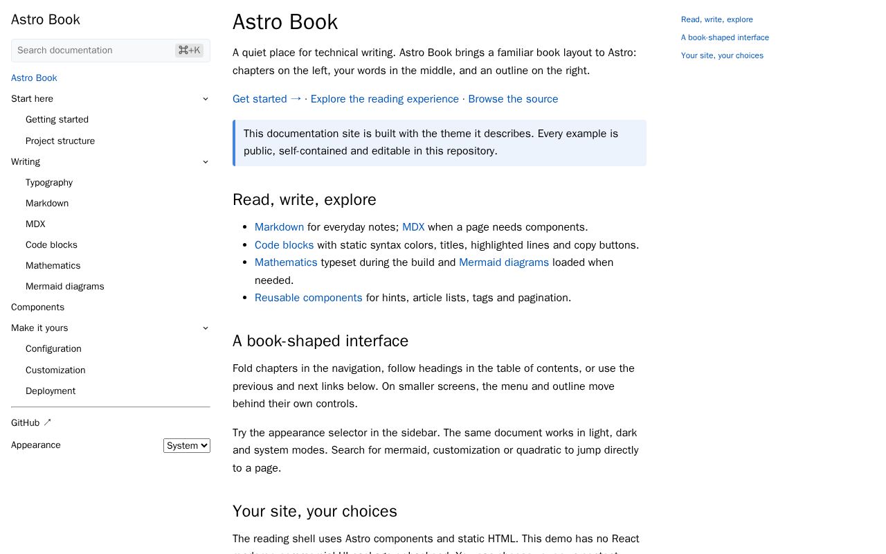 Preview of A "hugo-book" theme but build for Astro.