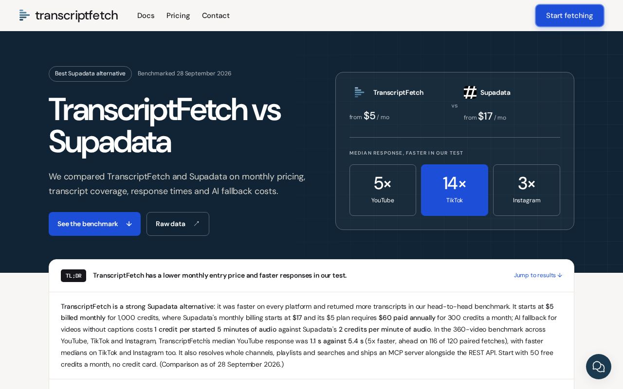 Preview of Transcript Api Benchmark