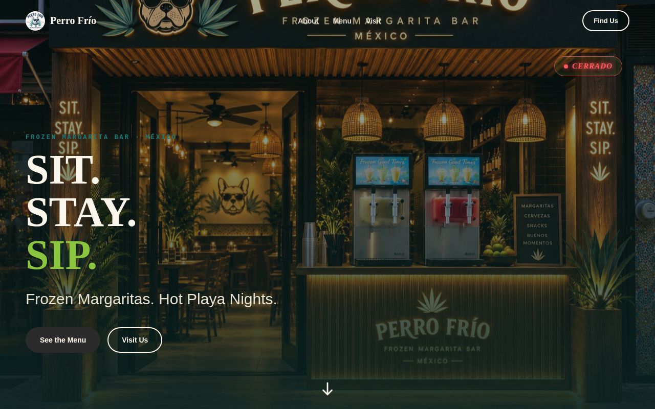Preview of Perro Frío — frozen margarita bar marketing site