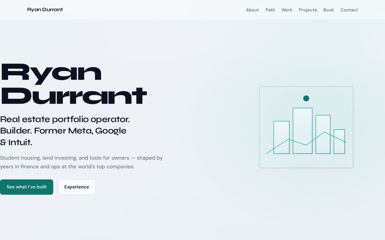 Preview of Personal website for ryandurrant.com — about, work, book, contact