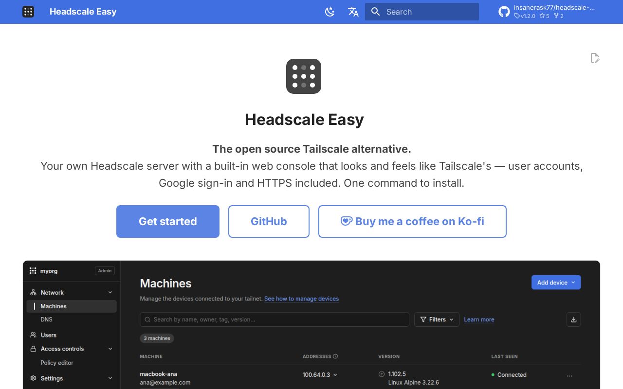 Preview of Headscale Easy