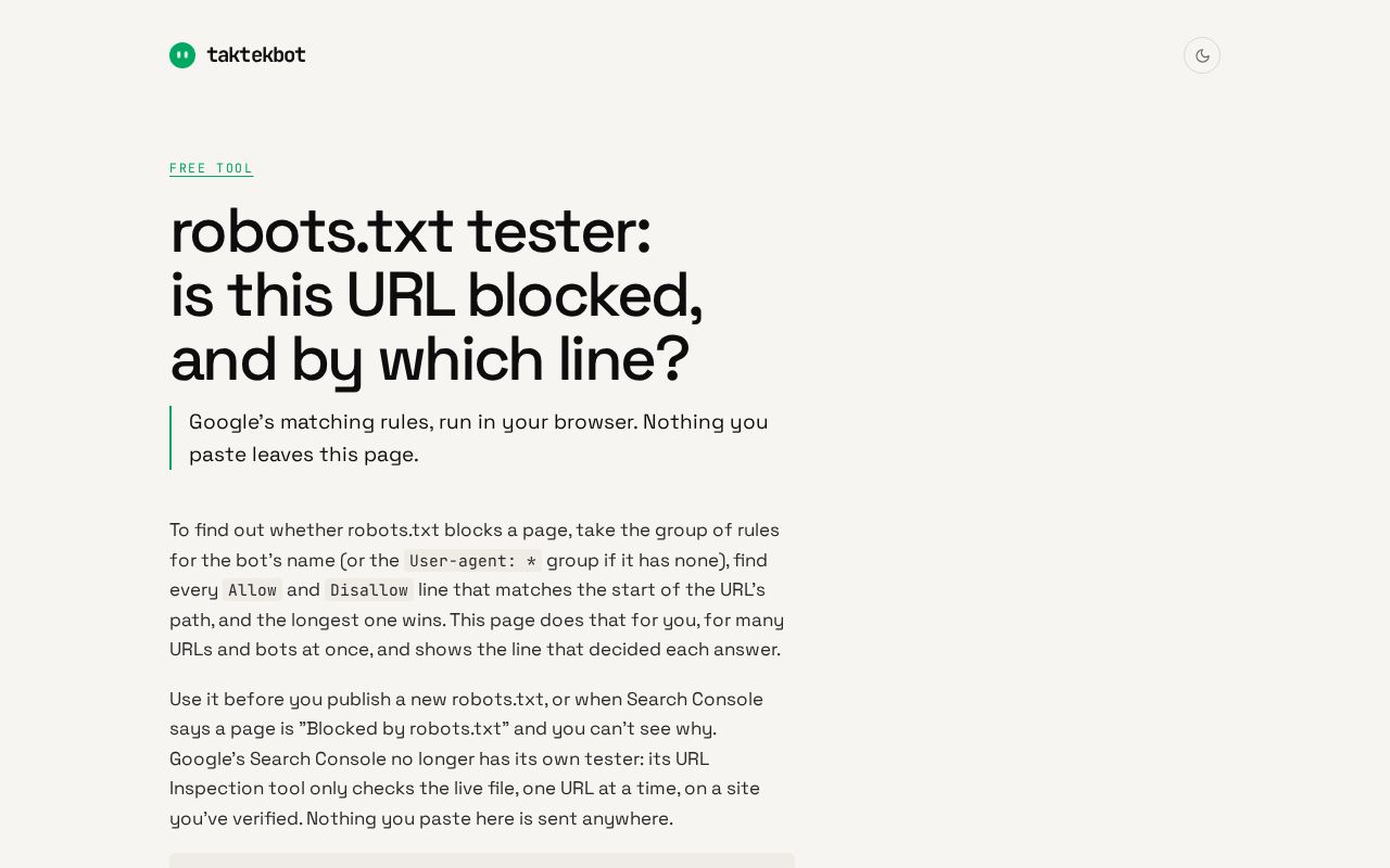 Preview of Robots Txt Tester