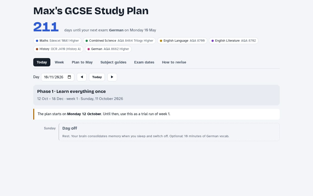 Preview of Max's GCSE Study Plan