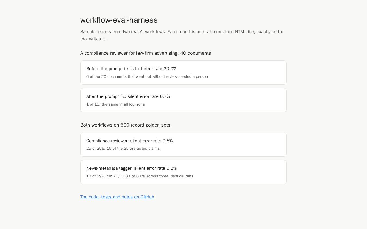 Preview of Workflow Eval Harness