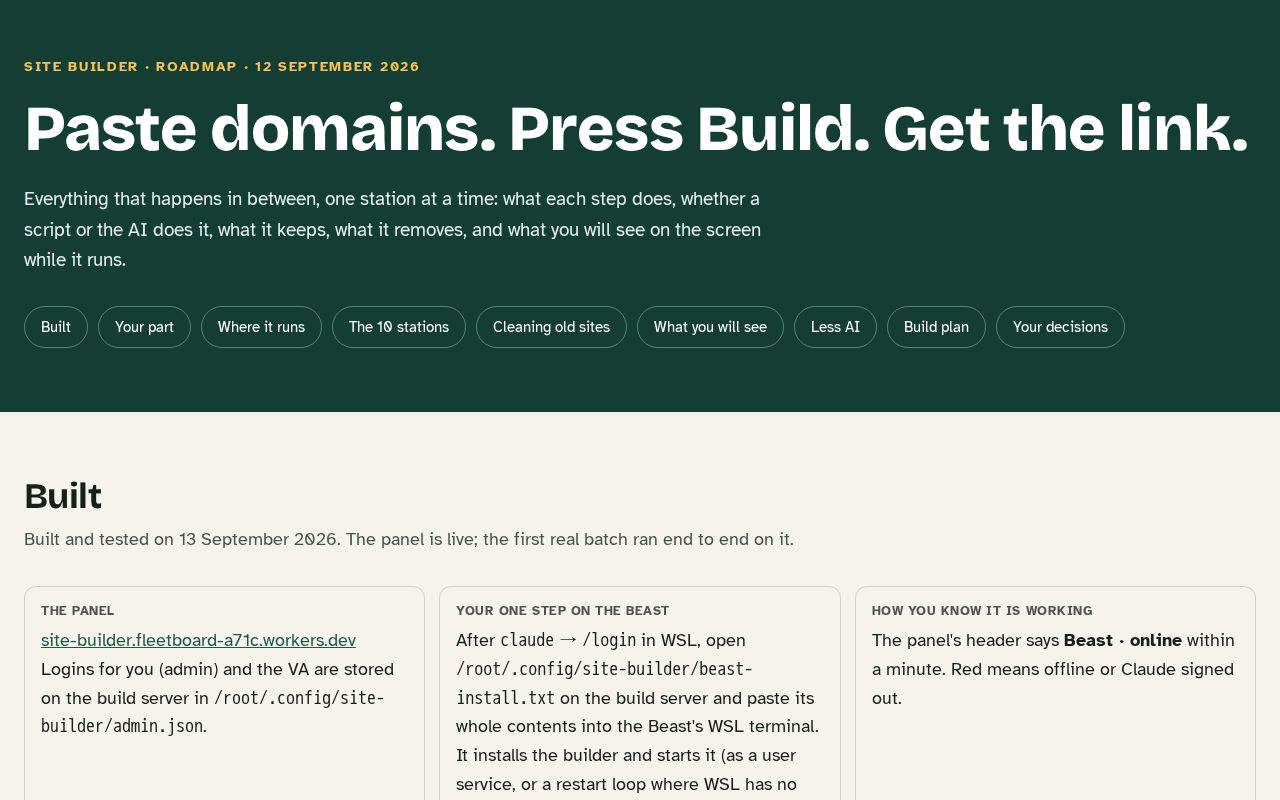 Preview of Site Builder roadmap