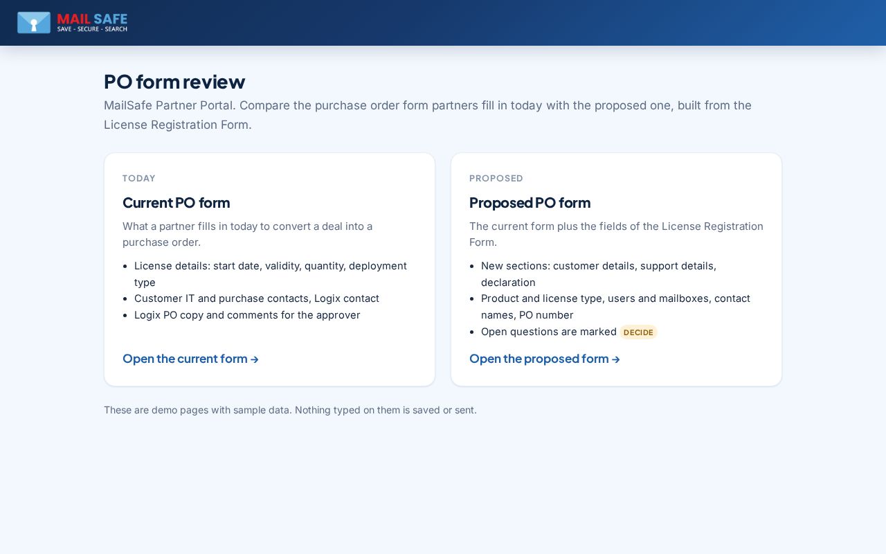 Preview of Mailsafe Po Form Demo