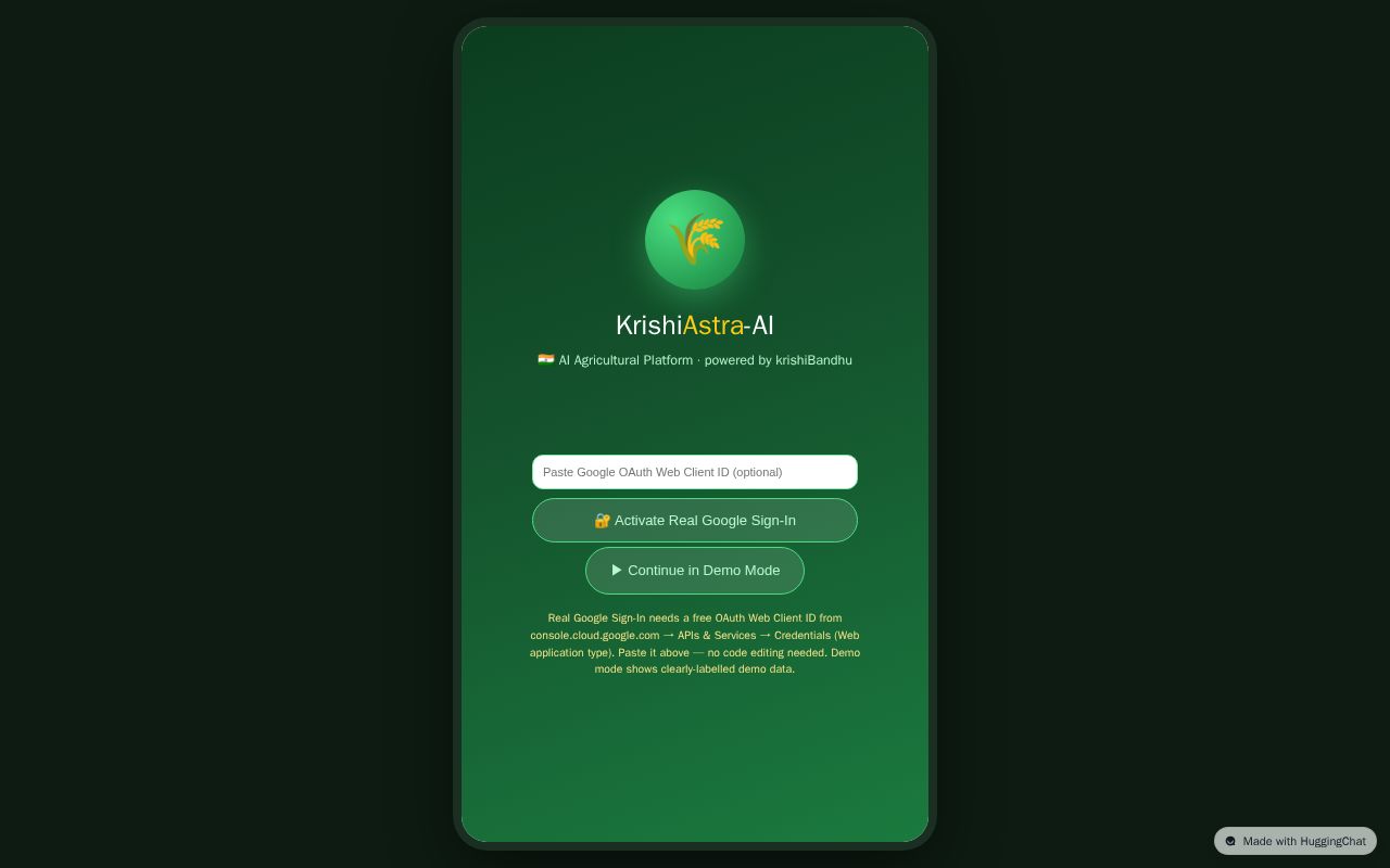 Preview of KrishiAstra-AI v4 — Real GPS, Weather, Camera & Google Auth