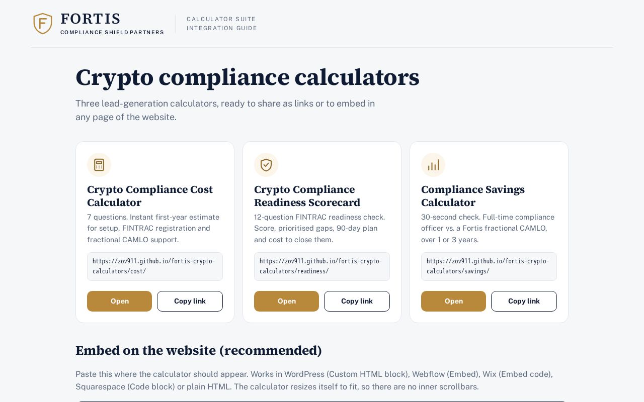 Preview of Fortis Crypto Calculators