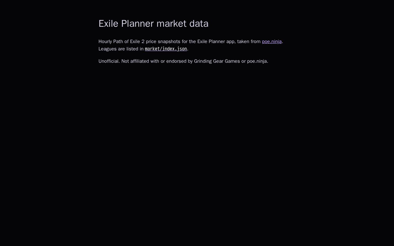 Preview of Exile Planner market data