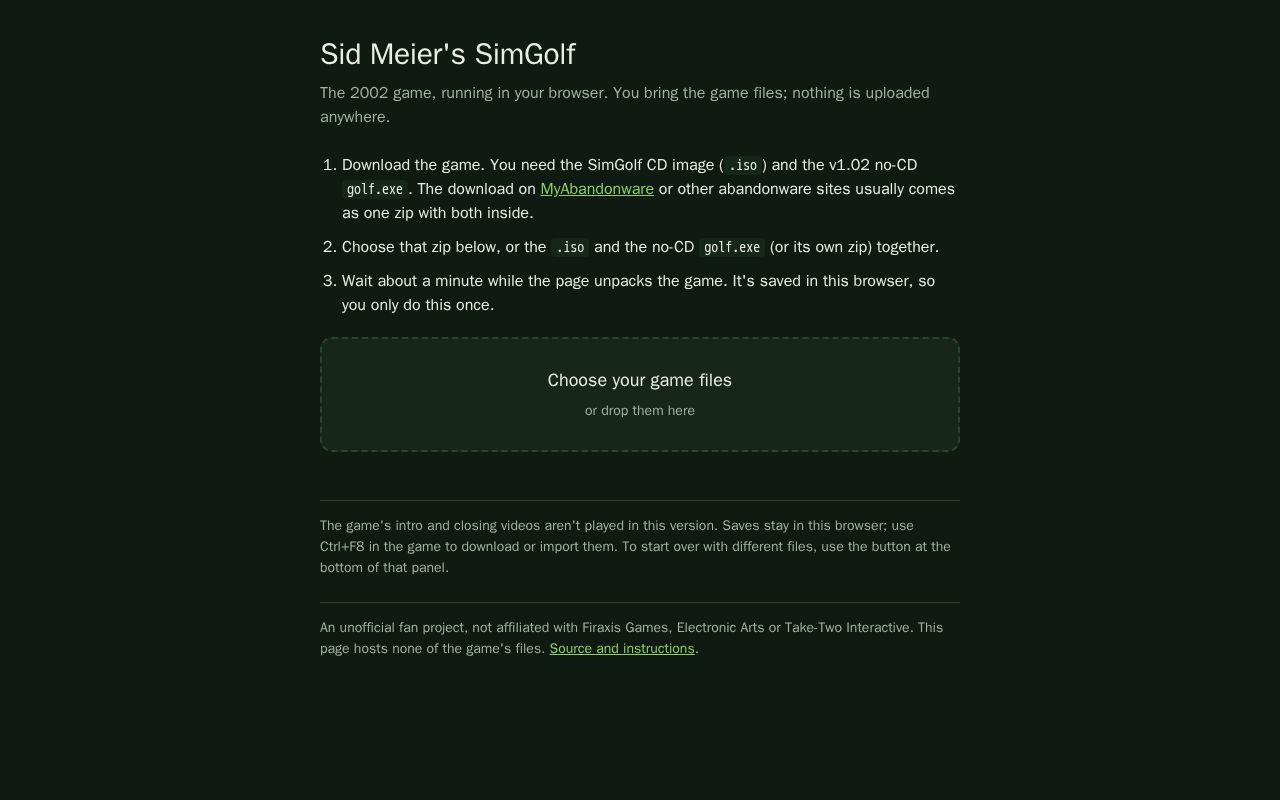Preview of SimGolf in the browser