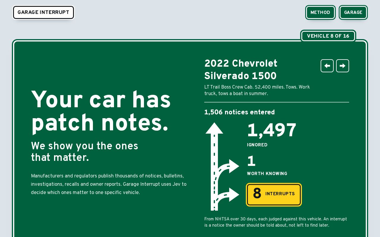 Preview of Garage Interrupt: your car has patch notes