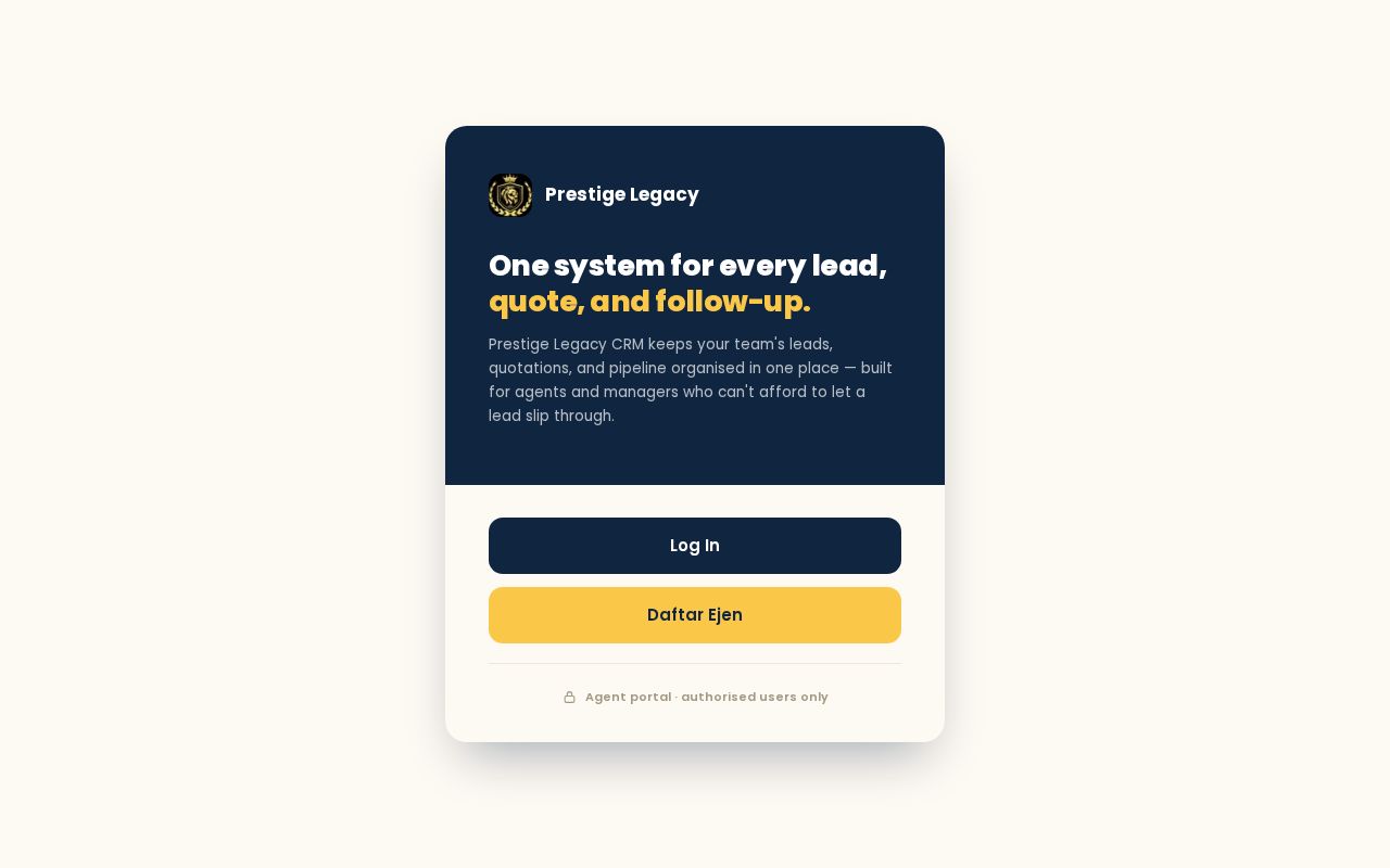 Preview of CRM system for Prestige Legacy