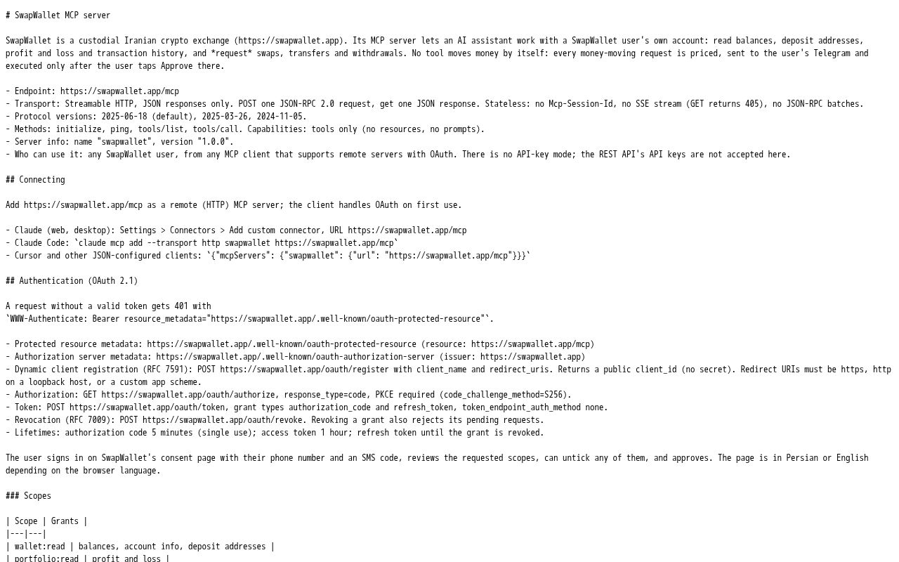 Preview of Swapwallet Mcp