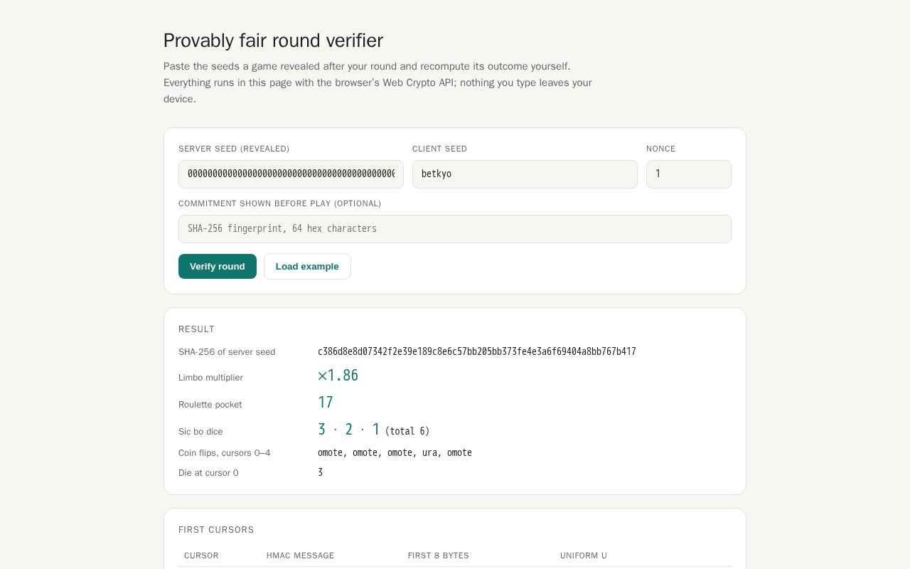 Preview of Provably Fair Round Verifier