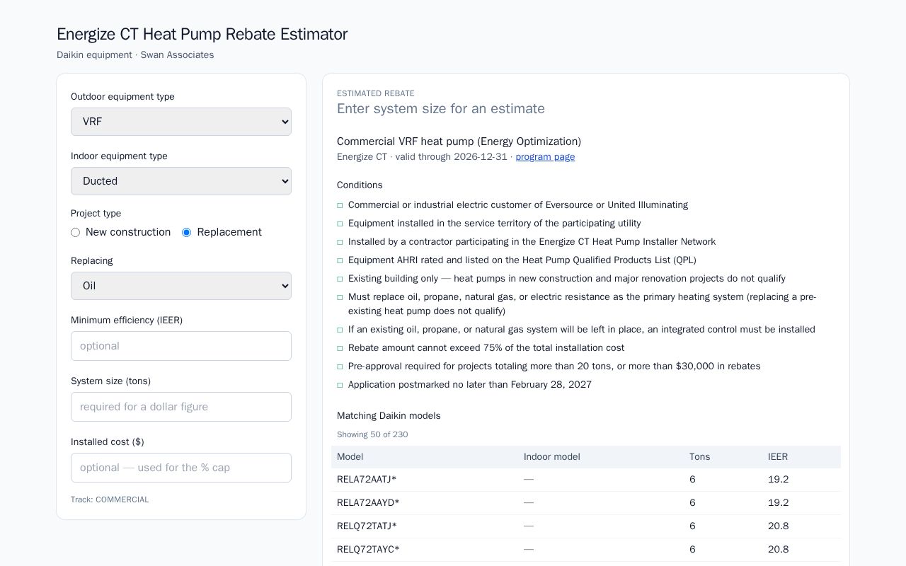 Preview of Swan Rebate Tool