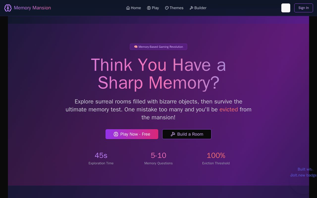 Preview of Memory Mansion Web Game