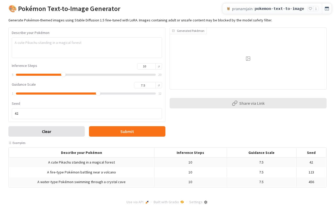 Preview of Pokémon Text-to-Image Generator
