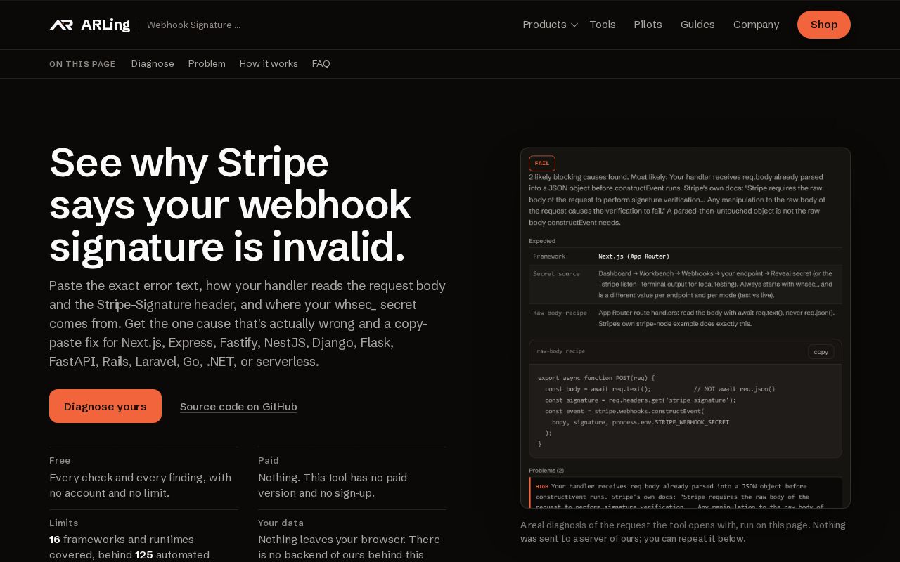 Preview of Stripe Webhook Doctor
