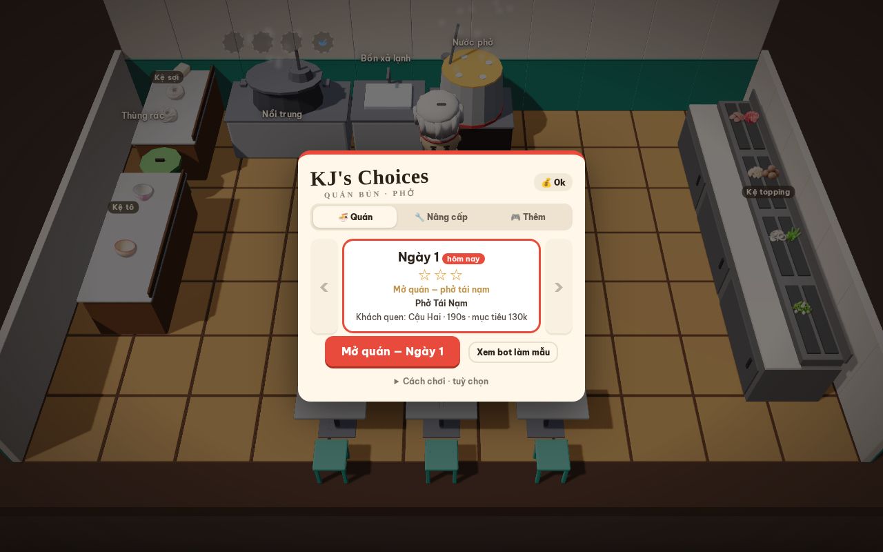 Preview of Quán Bún — game luyện quy trình bếp (Three.js)