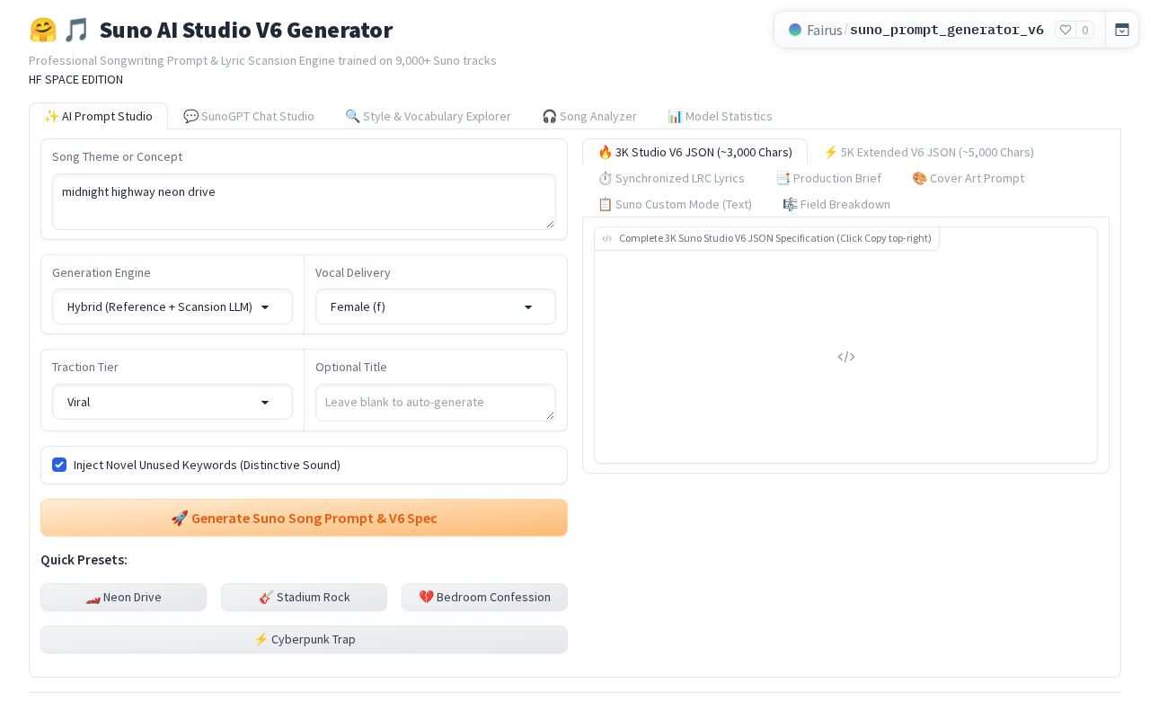 Preview of Suno AI Song Generator & Reference Model