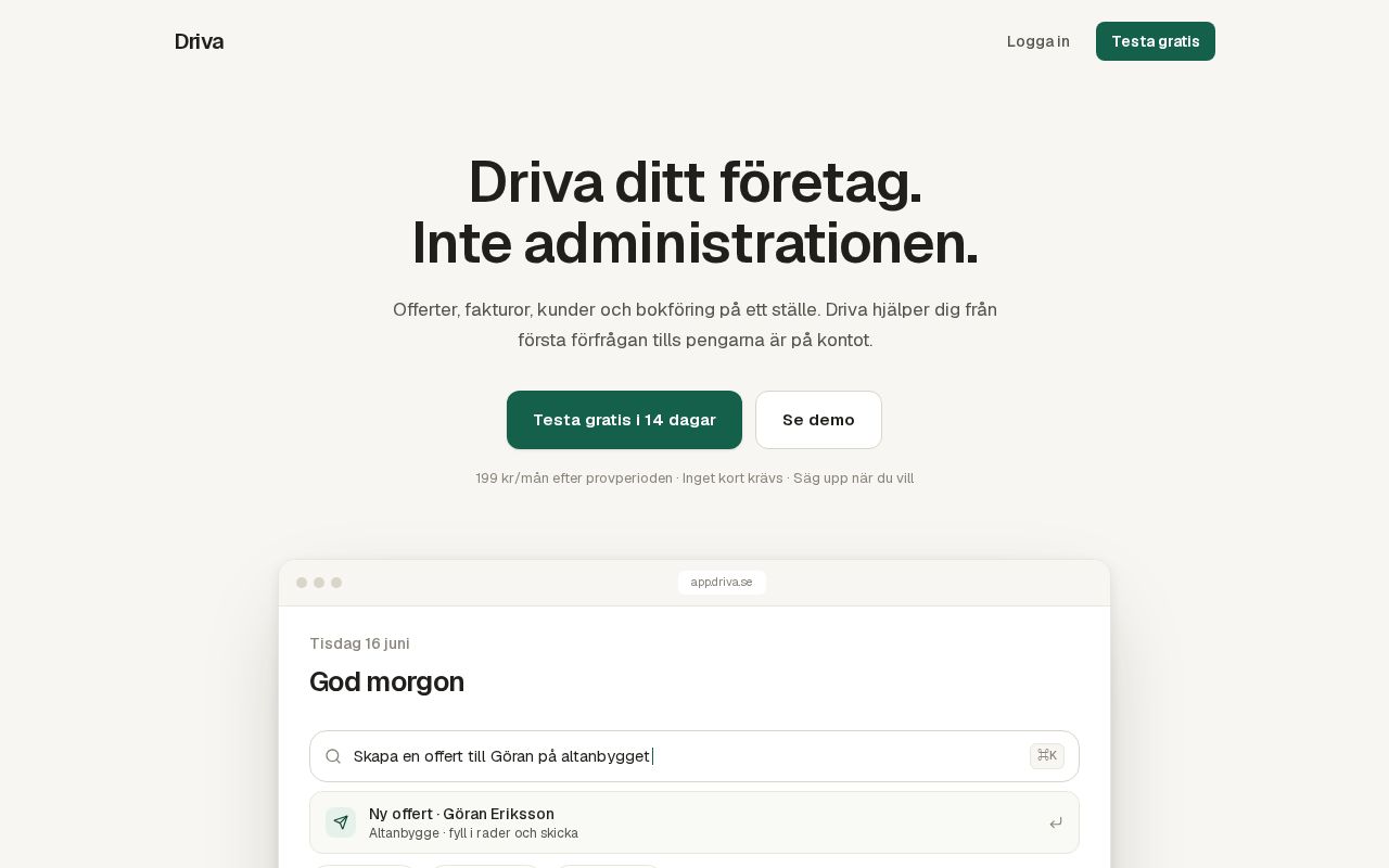 Preview of Driva: AI-native business-in-a-box för svenska småföretag
