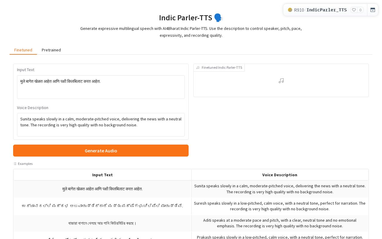 Preview of IndicParler TTS