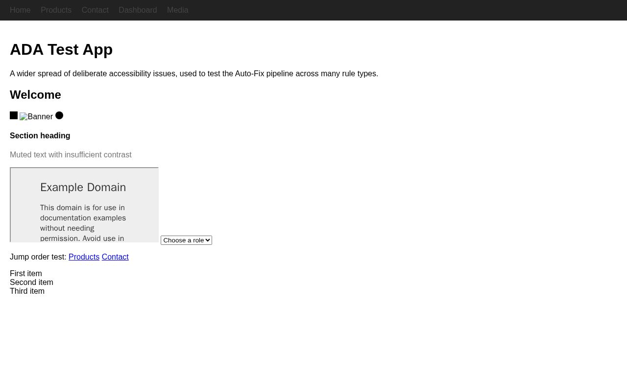Preview of Seeded accessibility issues for testing ADA Tool Auto-Fix