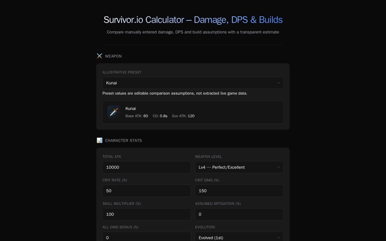 Preview of Survivor.io Scenario Calculator