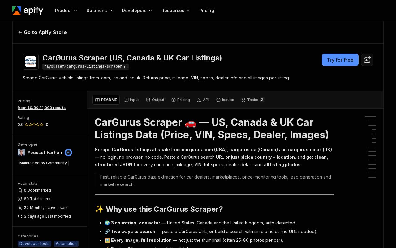 Preview of Cargurus Scraper