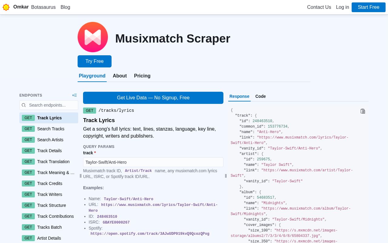 Preview of Musixmatch Scraper