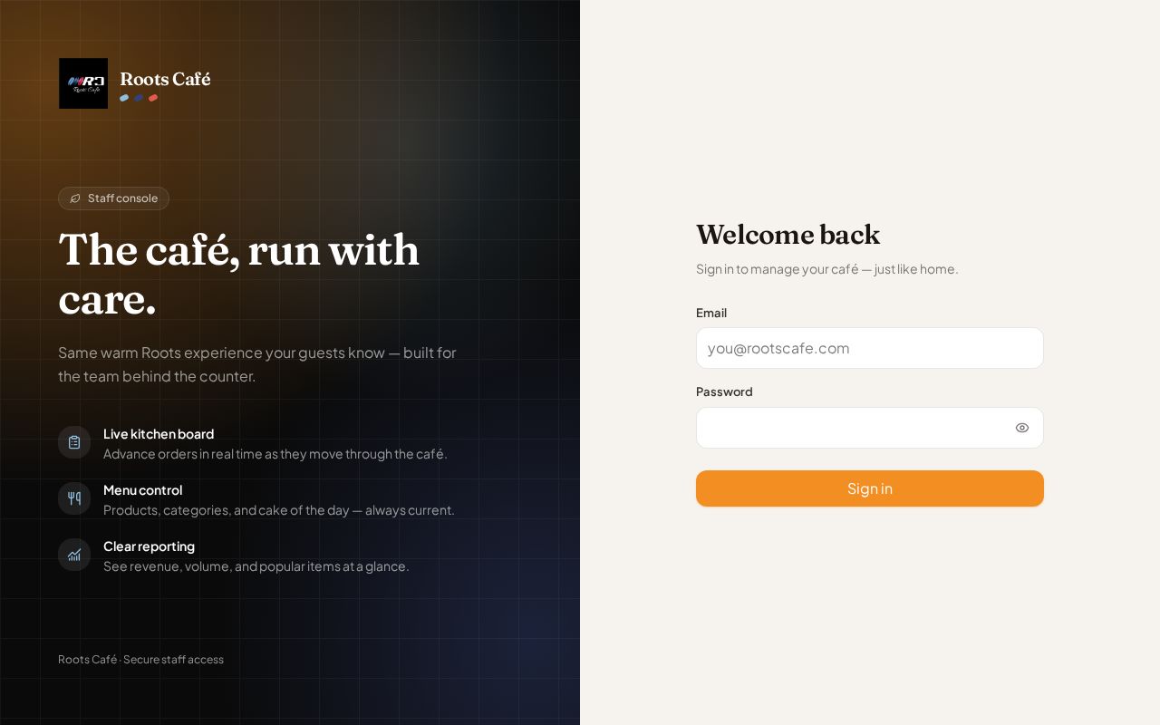 Preview of Root Cafe Admin
