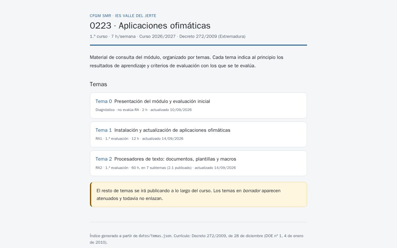 Preview of Material didáctico · 0223 Aplicaciones ofimáticas (CFGM SMR, Decreto 272/2009)