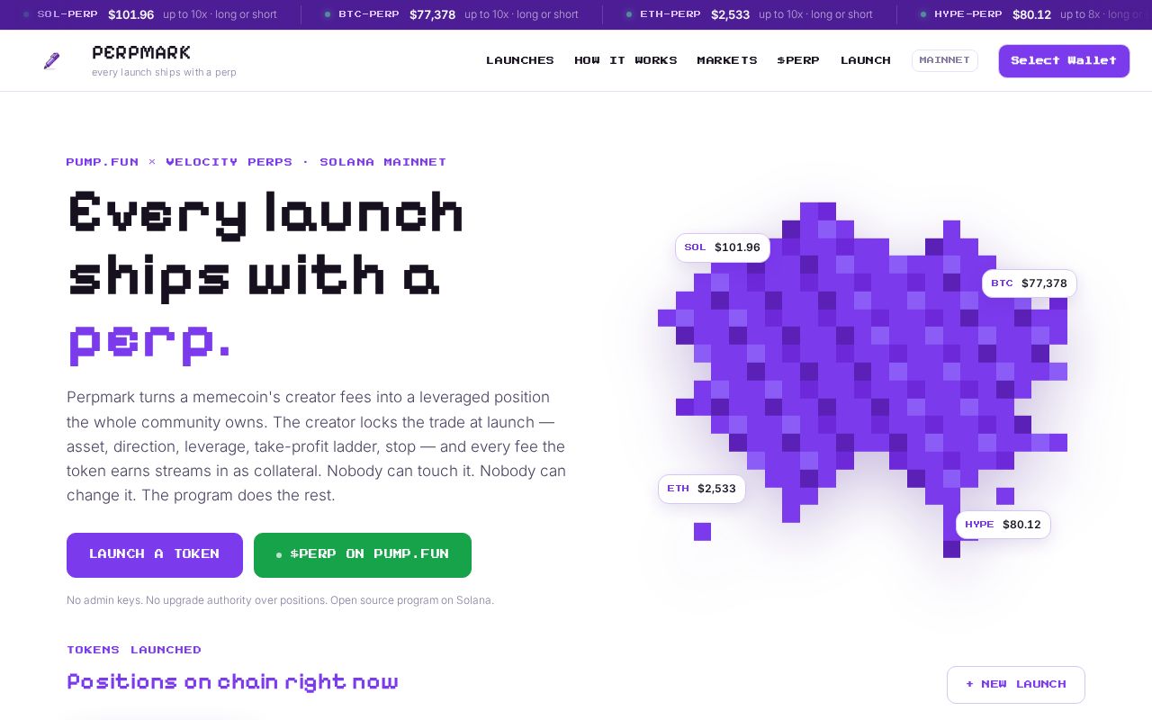 Preview of Every pump.fun launch ships with a locked leveraged perp. Solana program + SDK + app.