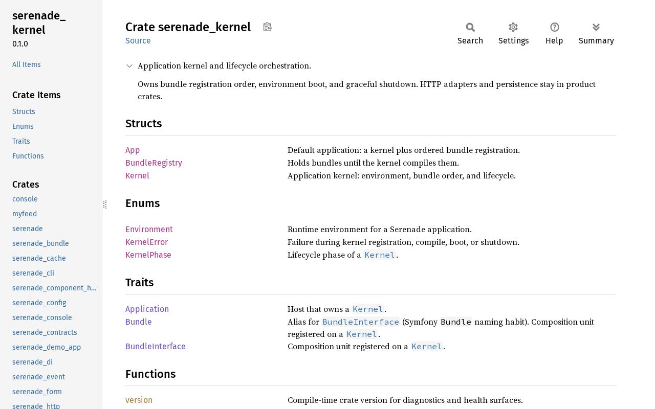Preview of Symfony-oriented Rust application framework: kernel, DI, events, bundles, console