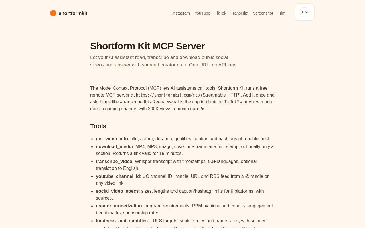 Preview of Shortformkit Mcp