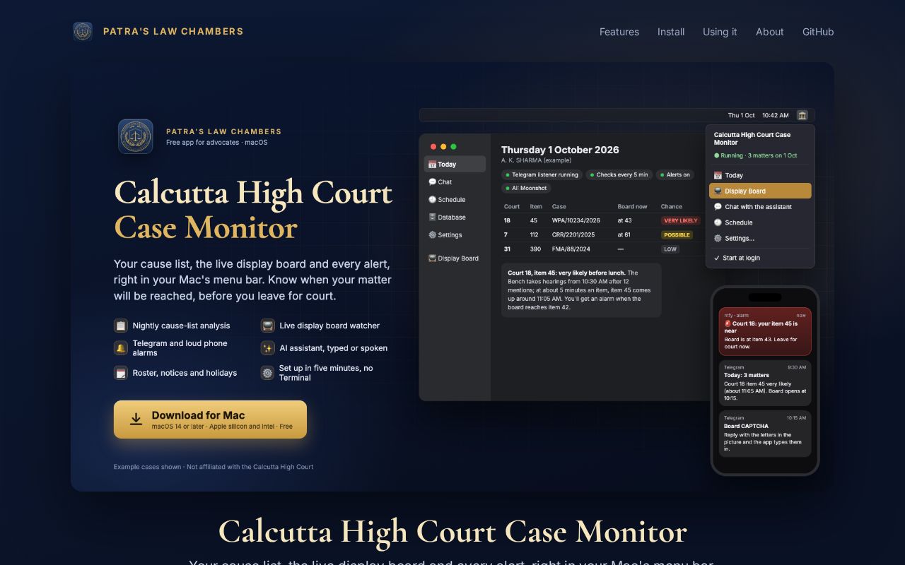Preview of Calcutta High Court Case Monitor Mac