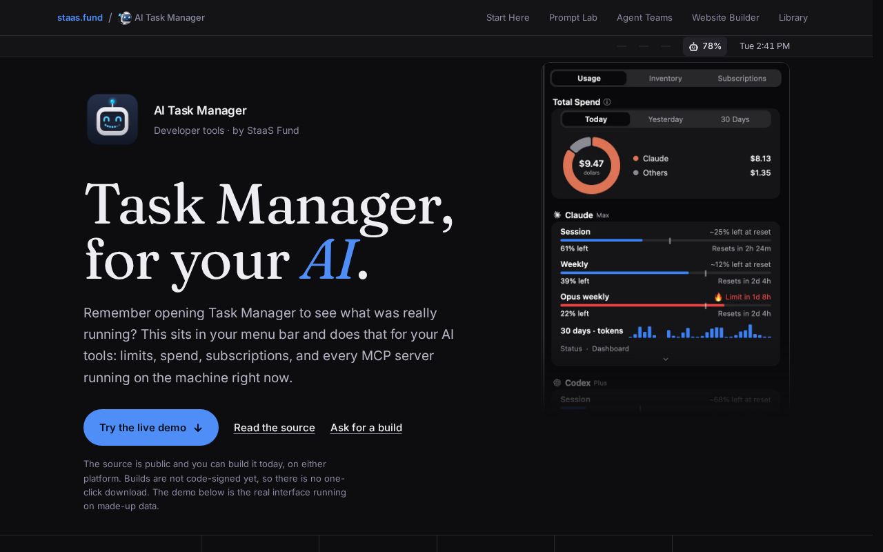 Preview of AI Task Manager: Task Manager, for your AI tools