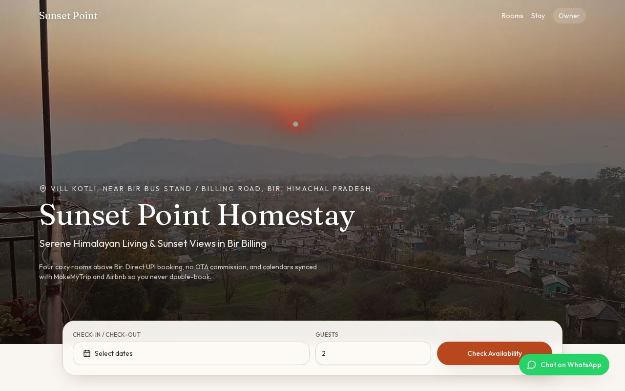 Preview of Direct booking site for Sunset Point Homestay in Bir