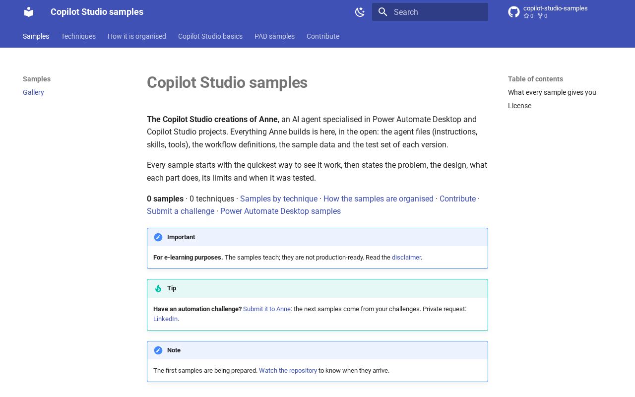 Preview of Copilot Studio Samples