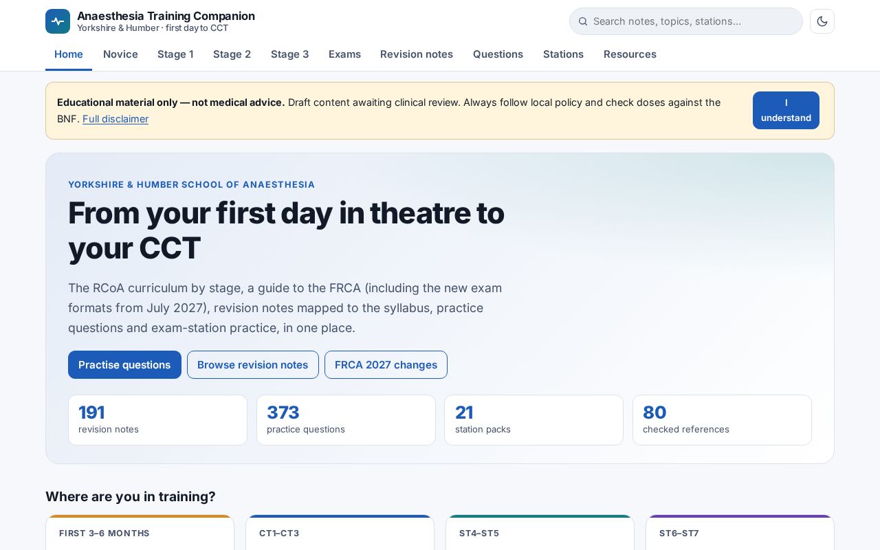 Preview of Anaesthesia Training Companion